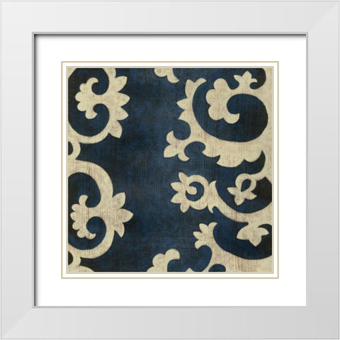 Indigo Suzani IV White Modern Wood Framed Art Print with Double Matting by Zarris, Chariklia