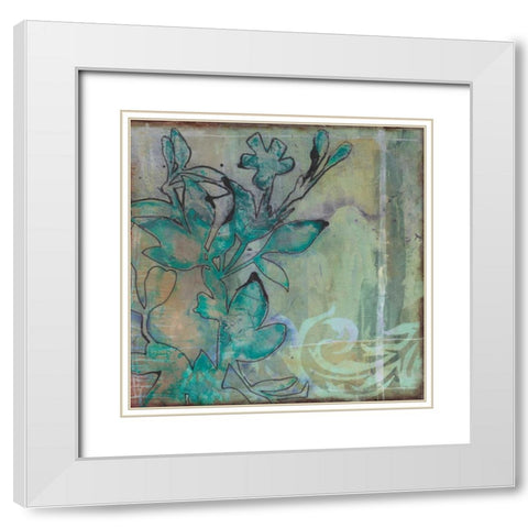 Teal Extraction I White Modern Wood Framed Art Print with Double Matting by Goldberger, Jennifer