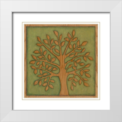 Arbor Woodcut I White Modern Wood Framed Art Print with Double Matting by Meagher, Megan