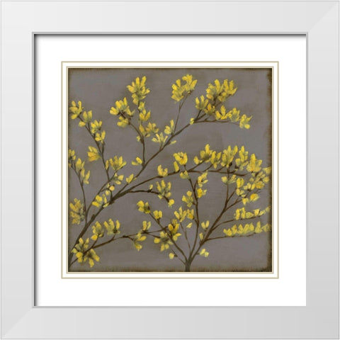 Forsythia I White Modern Wood Framed Art Print with Double Matting by Goldberger, Jennifer