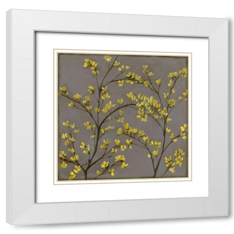 Forsythia II White Modern Wood Framed Art Print with Double Matting by Goldberger, Jennifer