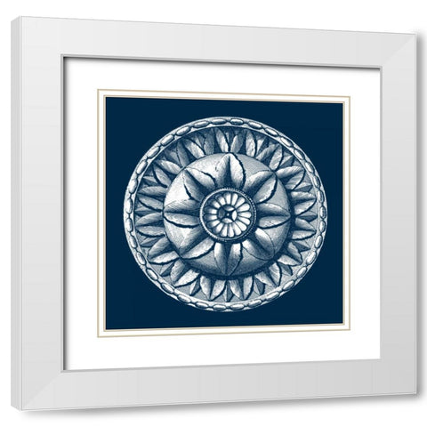 Classic Medallion on Navy III White Modern Wood Framed Art Print with Double Matting by Vision Studio