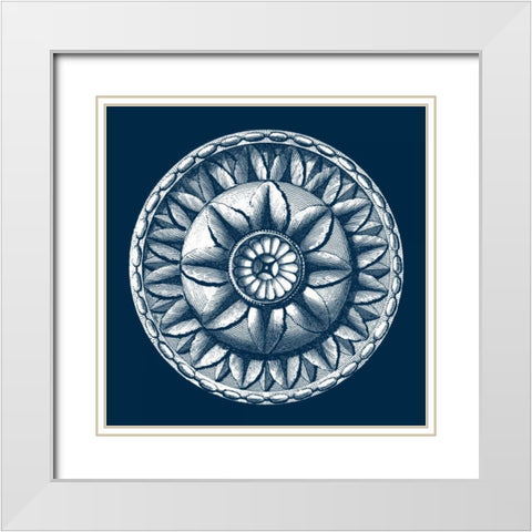 Classic Medallion on Navy III White Modern Wood Framed Art Print with Double Matting by Vision Studio