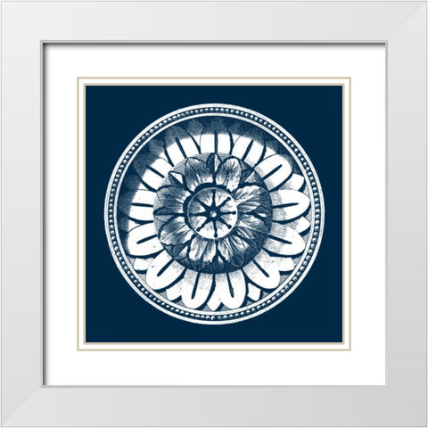 Classic Medallion on Navy IV White Modern Wood Framed Art Print with Double Matting by Vision Studio