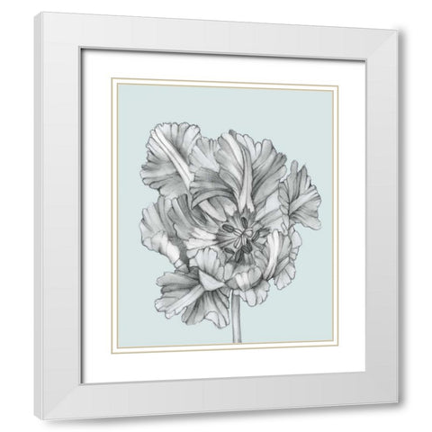 Silvery Blue Tulips I White Modern Wood Framed Art Print with Double Matting by Goldberger, Jennifer