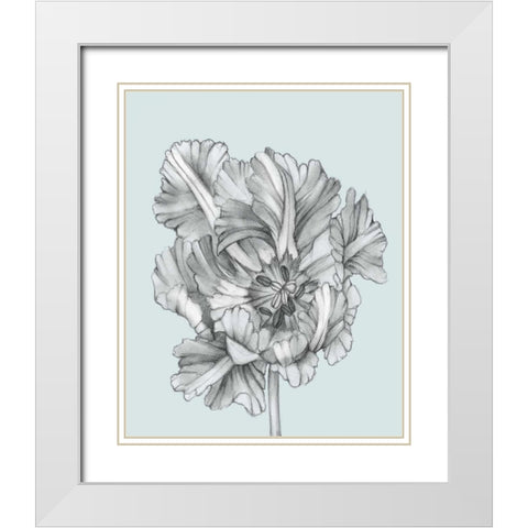 Silvery Blue Tulips I White Modern Wood Framed Art Print with Double Matting by Goldberger, Jennifer