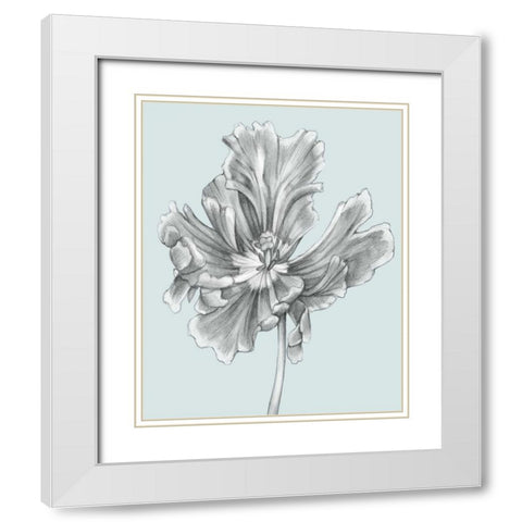 Silvery Blue Tulips III White Modern Wood Framed Art Print with Double Matting by Goldberger, Jennifer