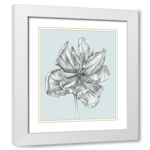 Silvery Blue Tulips IV White Modern Wood Framed Art Print with Double Matting by Goldberger, Jennifer