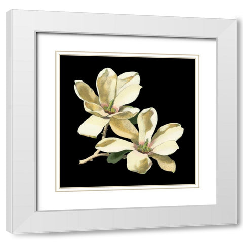 Midnight Magnolias II White Modern Wood Framed Art Print with Double Matting by Chabal Dussurgey
