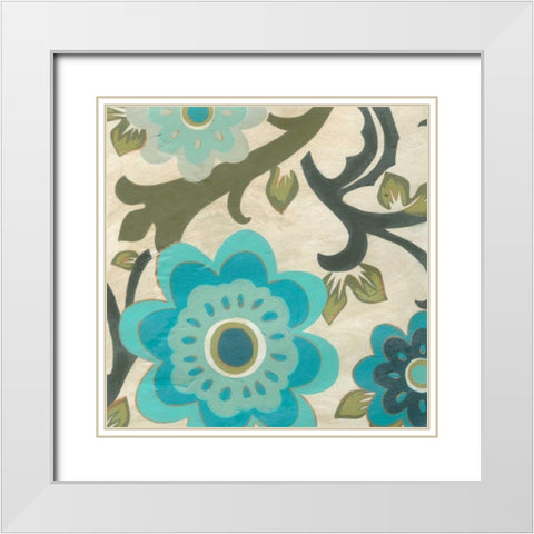 Peacock Blossoms I White Modern Wood Framed Art Print with Double Matting by Vess, June Erica