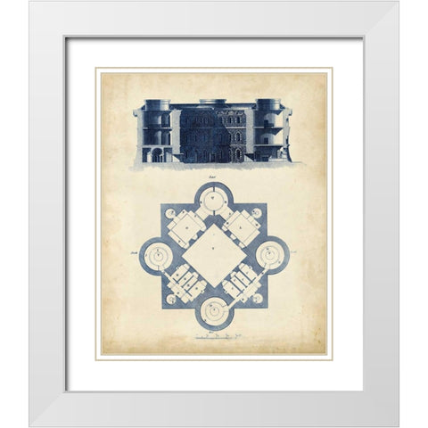 Architectural Blueprint II White Modern Wood Framed Art Print with Double Matting by Andrew Cook George
