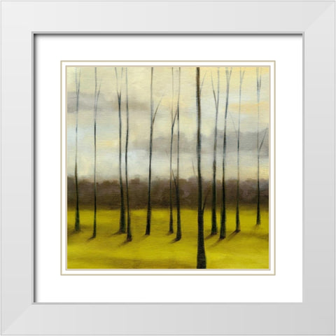 Sunlit Treeline I White Modern Wood Framed Art Print with Double Matting by Goldberger, Jennifer