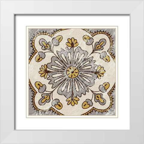 Non-Emb. Block Print Tile VII White Modern Wood Framed Art Print with Double Matting by Zarris, Chariklia