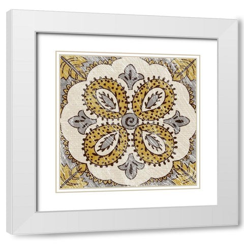 Non-Emb. Block Print Tile IX White Modern Wood Framed Art Print with Double Matting by Zarris, Chariklia