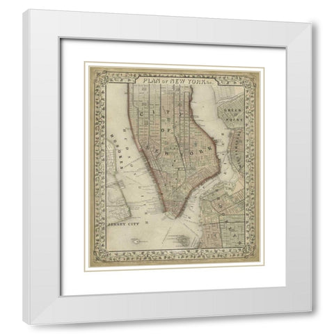 Plan of New York White Modern Wood Framed Art Print with Double Matting by Mitchell