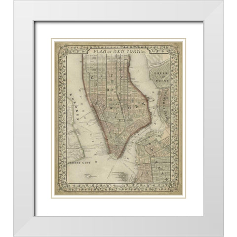 Plan of New York White Modern Wood Framed Art Print with Double Matting by Mitchell