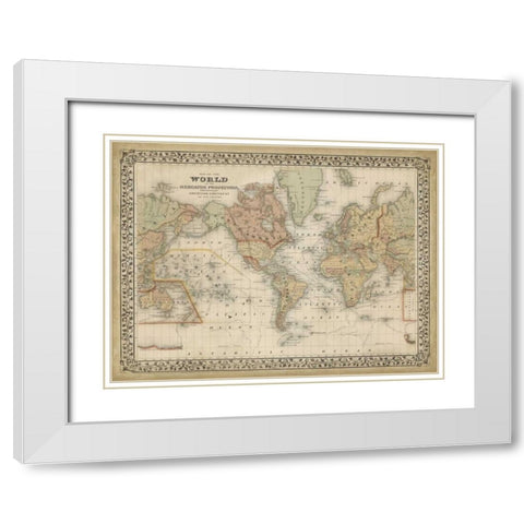 Mitchells World Map White Modern Wood Framed Art Print with Double Matting by Mitchell