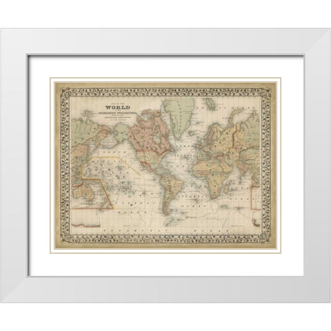 Mitchells World Map White Modern Wood Framed Art Print with Double Matting by Mitchell