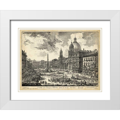 Veduta di Piazza Navona White Modern Wood Framed Art Print with Double Matting by Piranesi