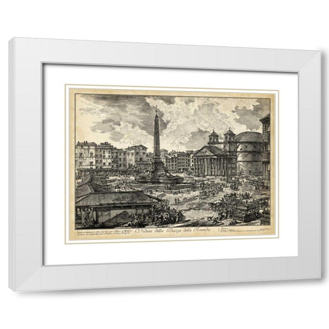 Veduta della Piazza della Rotunda White Modern Wood Framed Art Print with Double Matting by Piranesi