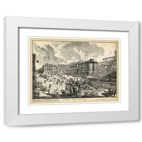 Veduta di Piazza di Spagna White Modern Wood Framed Art Print with Double Matting by Piranesi