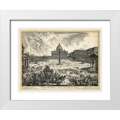 Veduta della Basilica di S. Pietro White Modern Wood Framed Art Print with Double Matting by Piranesi