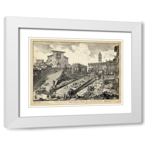 Veduta del Romano Campidoglio White Modern Wood Framed Art Print with Double Matting by Piranesi