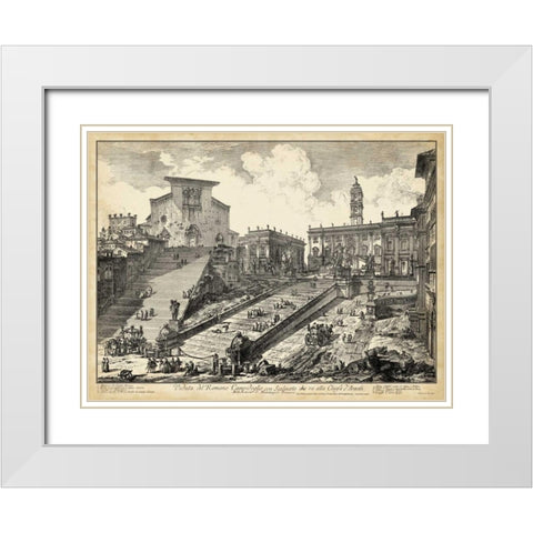 Veduta del Romano Campidoglio White Modern Wood Framed Art Print with Double Matting by Piranesi