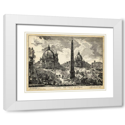 Veduta della Piazza del Popolo White Modern Wood Framed Art Print with Double Matting by Piranesi