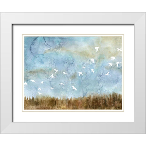 Birds in Flight I White Modern Wood Framed Art Print with Double Matting by Meagher, Megan
