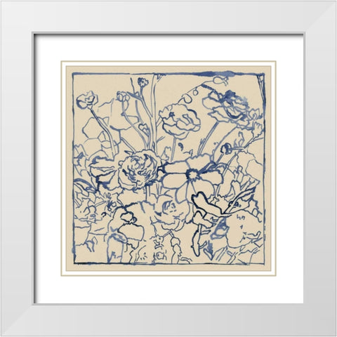 Indigo Floral Sketch II White Modern Wood Framed Art Print with Double Matting by Meagher, Megan