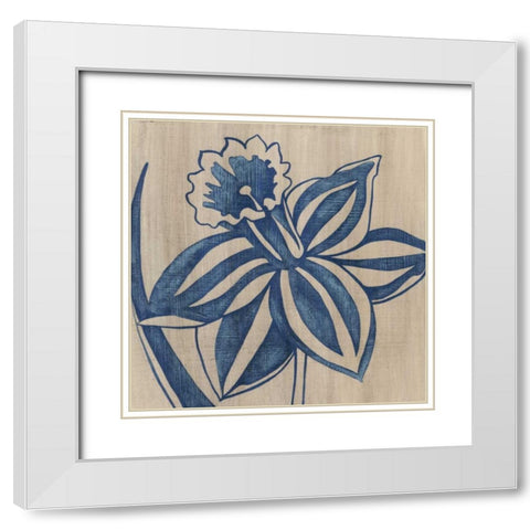 Indigo Daffodil White Modern Wood Framed Art Print with Double Matting by Zarris, Chariklia