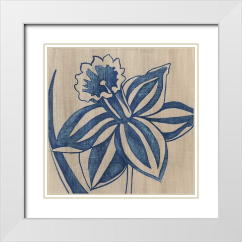 Indigo Daffodil White Modern Wood Framed Art Print with Double Matting by Zarris, Chariklia