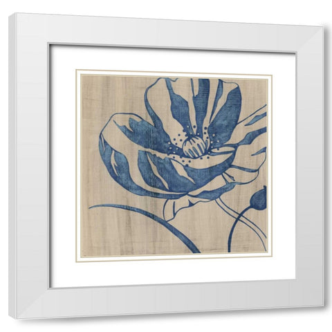 Indigo Poppy White Modern Wood Framed Art Print with Double Matting by Zarris, Chariklia