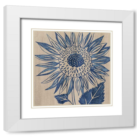 Indigo Sunflower White Modern Wood Framed Art Print with Double Matting by Zarris, Chariklia