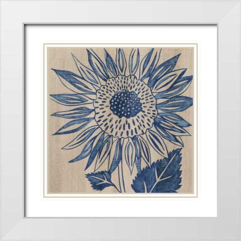Indigo Sunflower White Modern Wood Framed Art Print with Double Matting by Zarris, Chariklia