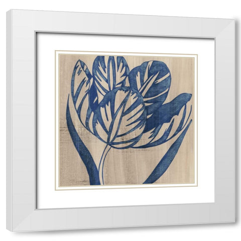 Indigo Tulip White Modern Wood Framed Art Print with Double Matting by Zarris, Chariklia