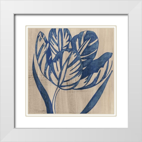 Indigo Tulip White Modern Wood Framed Art Print with Double Matting by Zarris, Chariklia