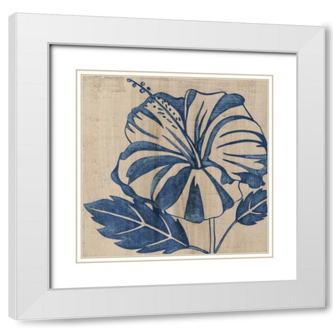 Indigo Hibiscus White Modern Wood Framed Art Print with Double Matting by Zarris, Chariklia