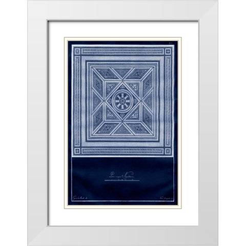 Indigo Tile V White Modern Wood Framed Art Print with Double Matting by Vision Studio