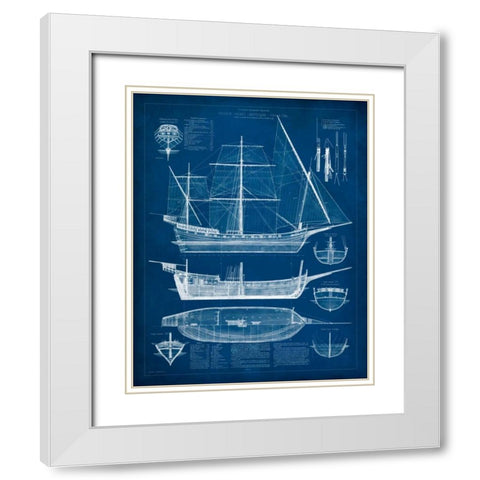 Antique Ship Blueprint I White Modern Wood Framed Art Print with Double Matting by Vision Studio