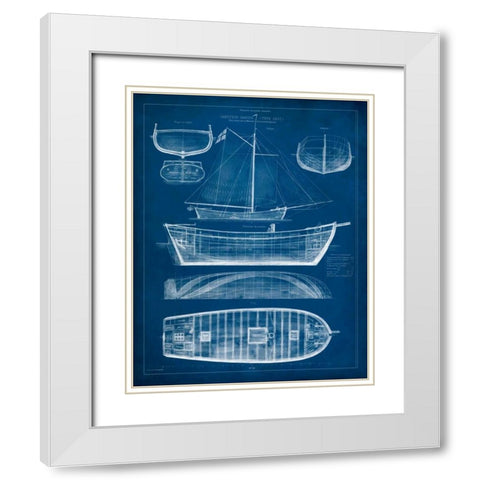 Antique Ship Blueprint II White Modern Wood Framed Art Print with Double Matting by Vision Studio