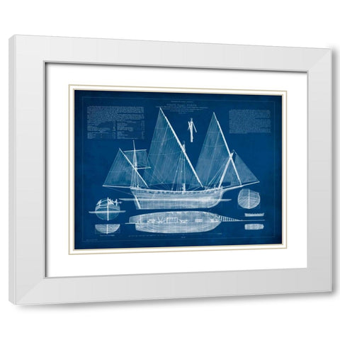 Antique Ship Blueprint III White Modern Wood Framed Art Print with Double Matting by Vision Studio