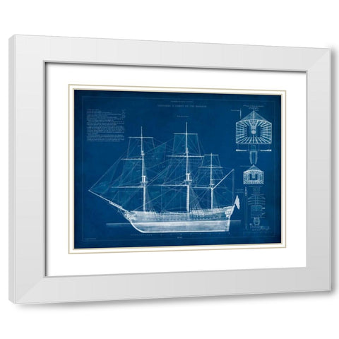 Antique Ship Blueprint IV White Modern Wood Framed Art Print with Double Matting by Vision Studio