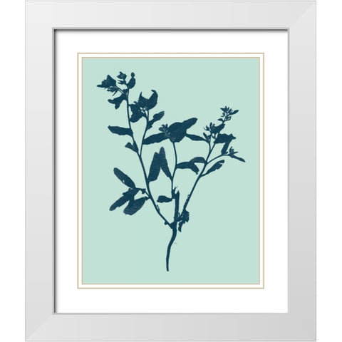 Indigo and Mint Botanical Study VII White Modern Wood Framed Art Print with Double Matting by Vision Studio