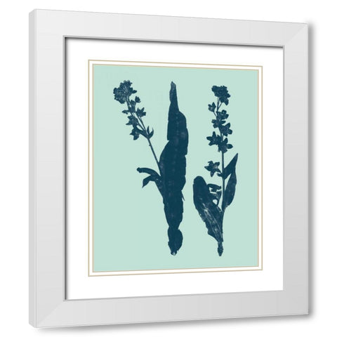 Indigo and Mint Botanical Study VIII White Modern Wood Framed Art Print with Double Matting by Vision Studio