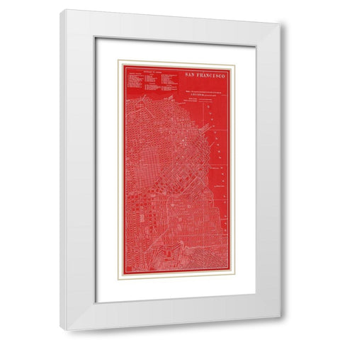 Graphic Map of San Francisco White Modern Wood Framed Art Print with Double Matting by Vision Studio