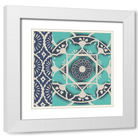 Blue Batik Tile II White Modern Wood Framed Art Print with Double Matting by Zarris, Chariklia