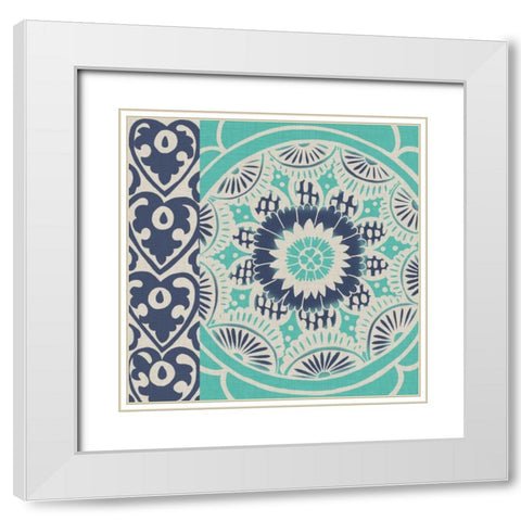 Blue Batik Tile III White Modern Wood Framed Art Print with Double Matting by Zarris, Chariklia