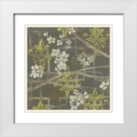 Patterned Blossom Branch I White Modern Wood Framed Art Print with Double Matting by Goldberger, Jennifer